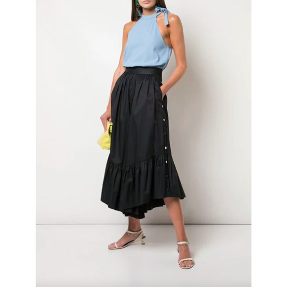 Tibi Pants - Tibi Navy Tech Poplin Ruffle Culottes